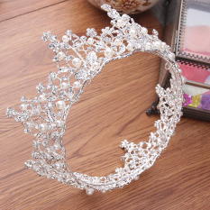 Aksesoris Rambut Tiara Mahkota Kristal dan Mutiara Warna Putih