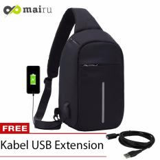 Mairu Tas Selempang Sling Bag Anti Maling Cross Body With USB Charger Support For Iphone Ipad Mini Samsung Tab Tablet 10'' Model XD - Black
