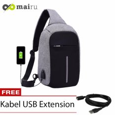 Mairu Tas Selempang Sling Bag Anti Maling Cross Body With USB Charger Support For Iphone Ipad Mini Samsung Tab Tablet 10'' Model XD - Grey