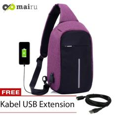 Mairu Tas Selempang Sling Bag Anti Maling Cross Body With USB Charger Support For Iphone Ipad Mini Samsung Tab Tablet 10'' Model XD Dark Purple