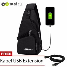Mairu Tas Shoulder Sling Bag Cross Body With USB Charger Support For Iphone Ipad Mini Samsung Tab Tablet 8'' Model Santa Barbara - Black