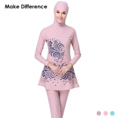 Membuat Perbedaan Cetak Islam Pakaian Renang Sederhana Muslim Swimwear 2 Pieces Muslim Swimsuit Terhubung Jilbab Burkini untuk Wanita Wanita- INTL