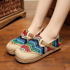 Malas Linen Angin Nasional Heavy Datar dengan Putaran Sepatu Beijing Sepatu Kain Bekas (Biru)