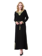 Malaysia Fashion Women Dress Muslim modern Baju Dresses Long Sleeve Maxi Dress Belt included (Black)