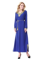 Malaysia Fashion Women Dress Muslim modern Baju Dresses Long Sleeve Maxi Dress Belt included (blue) - intl