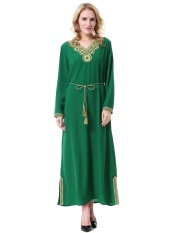 Malaysia Fashion Women Dress Muslim modern Baju Dresses Long Sleeve Maxi Dress Belt included(green)