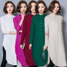 Malaysia Wanita Pakaian Muslim Long Sleeve Shirt Islam Abaya Blus Tops Musulmane Pakaian Dubai Kaftan Turki Pakaian Beige-Intl