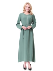 Malaysia Baju Kurung Wanita Muslim Lengan Panjang Jubah Dubai Saudi Wanita Gaun Gaun Wanita Arab Timur Tengah Ladies Long Skirt-Hijau-Intl