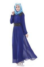 Malaysia Muslim Wanita Gaun Sifon Gaun Muslim Fashion Gaun (Biru)-Intl