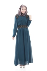 Malaysia Muslim Wanita Gaun Sifon Gaun Muslim Fashion Gaun (Hijau)-Intl