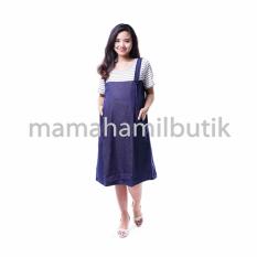 Mama Hamil Baju Hamil Dress Menyusui Overall Kaos Salur Modis - Abu Muda