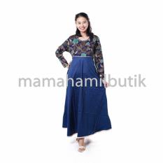 Mama Hamil Baju Hamil Gaun Gamis Hamil Batik Daun Modis Cantik - Biru