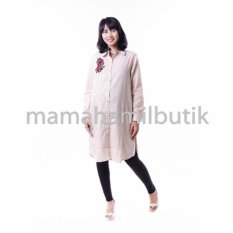 Mama Hamil Baju Hamil Muslim Dress Tunik Katun Bordir Bunga Cantik - Cream