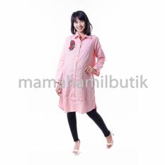 Mama Hamil Baju Hamil Muslim Dress Tunik Katun Bordir Bunga Cantik - Merah