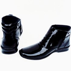 Mandiens PDH 03-LUX Sepatu Boots Pria Polri Tni Bahan kulit Asli Mengkilap - Hitam