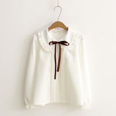 Baju Longgar Lengan Panjang Wanita Putih Gaya Jepang (Putih) (Putih)