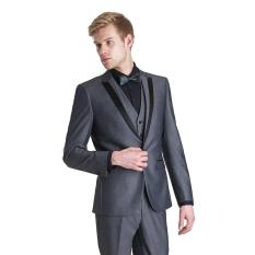 Marcolabs - Setelan Jas Pria The Executive Vibes - Jas Pria Formal Urban Design - Jas Pria Urban Hedon Style - Jas Pria Prewedding - Jas Formal Pria High Class ( Jas + Vest + Celana ) - Night Gray