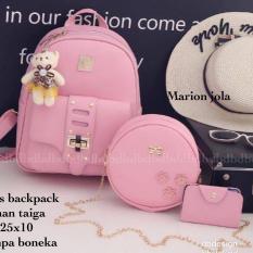 Tas BACKPACK/Ransel/TAS MINI BACKPACK/Tas Anak/Tas 3in1/Tas 4in1/TAS CROS BODY/TAS Drawstring backpack/Tas Messenger/Tas Chanel/Tas Dior/Tas FendI/Tas Louis Vuitton/Tas Prada/Tas Gucci/Tas murah MARION JOLA 3PCS BACKPACK PINK