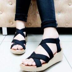 Marlee Rubber Cross Strap Wedges RT-21 Hitam