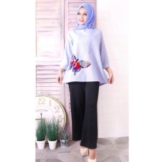 Marlow Jean Baju Atasan Wanita Muslimah Motif Butterfly - Biru