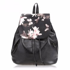 Marlow Jean Tas Ransel Fashion Wanita / Tas Punggung Bahan Kulit motif Bunga - Hitam
