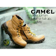 MARVEL'S - Sepatu KULIT ASLI Boots Safety Zipper Temli Pria - CAMEL Leather Full Up TAN