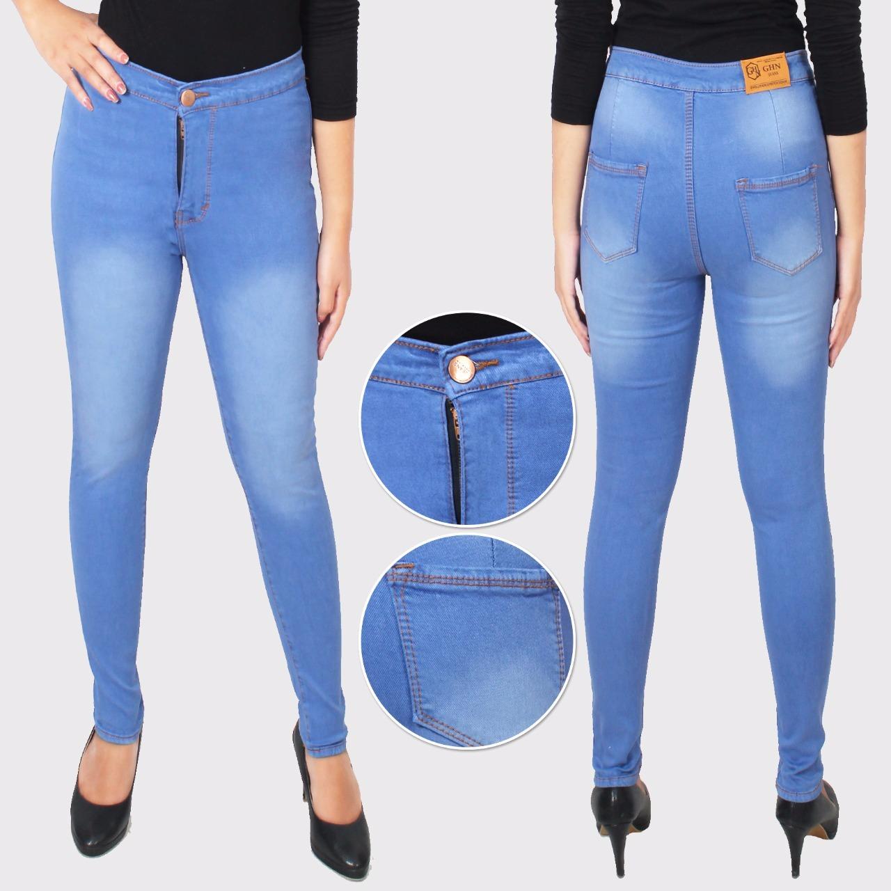 master jeans celana highwaist wanita esblue