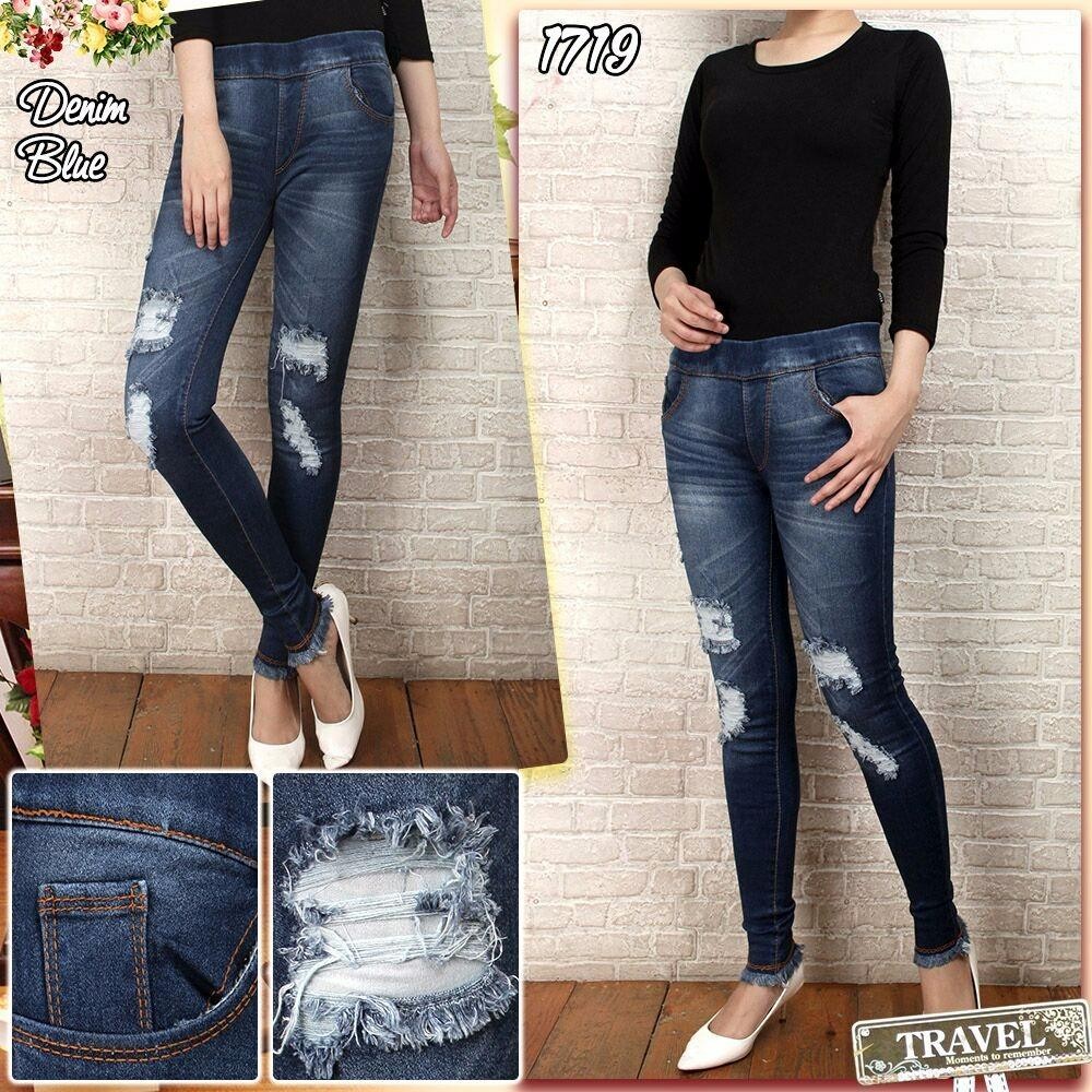 master jeans celana wanita/ripped/karet pinggang /sobek puring