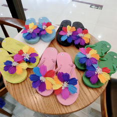 Matahari Asli Rajut Bunga Datar Sandal Pantai Sandal Jepit (Hijau)