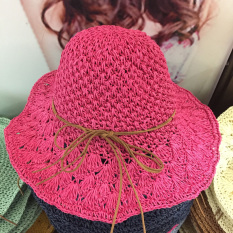 Musim Panas Rajutan Tangan Topi Jerami Wanita Topi Berongga Topi Pelindung Sinar Matahari Bisa Dilipat Pelindung Terik Matahari Besar SUN Pantai Topi