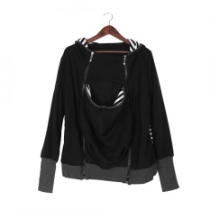 Maternity Casual Hoodie Gaya Kanguru Zip (Hitam)-Intl