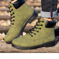 MAX Koleksi Fashion Genuine Leather Dr Martin Boots Hangat Bulu Casual Top Tinggi Martin Sepatu Pria Sepatu Bot Ankle Motor Boots (hijau Tentara) -Intl