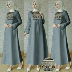 Maxi Batik Abu Pakaian Wanita Gamis Dres Baju Perempuan
