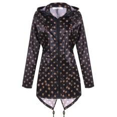 Meaneor Fashion Women Girls Dot Raincoat Fishtail Hooded Print Jacket Rain Coat ( Black ) - intl