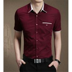 Media Fashion Shop - Baju Kemeja Pria – Boi Maroon Man Short Sleeved - Kemeja Formal/Santai Pria Terbaru Motif Polos Keren,Bagus,Laris,Murah - Bahan Cotton-Strech– Lengan Pendek Warna maroon- Cowok Exclusive - Fit to L – LD 106 cm