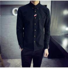 Media Fashion Shop - Baju Kemeja Pria - Piggy Top Black Long Sleeved - Kemeja Formal/Santai Pria Terbaru Motif Polos Keren,Bagus,Laris,Murah - Bahan Cotton-Strech– Lengan Panjang Warna Hitam - Cowok Exclusive - Fit to L