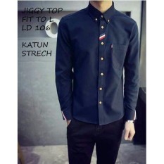 Media Fashion Shop - Baju Kemeja Pria - Piggy Top Navy Long Sleeved - Kemeja Formal/Santai Pria Terbaru Motif Polos Keren,Bagus,Laris,Murah - Bahan Cotton-Strech– Lengan Panjang Warna Navy - Cowok Exclusive - Fit to L