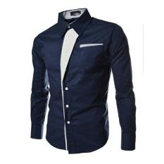 Media Fashion Shop - Baju Kemeja Pria – Tiptop Man Navy Sleeved - Kemeja Formal/Santai Pria Terbaru Motif Polos Keren,Bagus,Laris,Murah - Bahan Cotton-Strech– Lengan Panjang Warna Navy - Cowok Exclusive - Fit to L – LD 106 cm