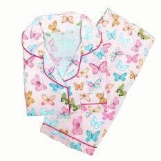 Media Fashion Shop - Baju Tidur Wanita Piyama Longpants,Motif Kupu2,Warna Pink, Baju Lengan Pendek Celana Panjang ,Lembut,Dingin,Bagus,Laris,Murah,Bahan Katun Import,Ld 104 – 106 cm, All size,Best Seller