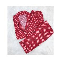 Media Fashion Shop - Baju Tidur Wanita Piyama Longpants,Motif Polka ,Warna Red, Baju Lengan Pendek Celana Panjang ,Lembut,Dingin,Bagus,Laris,Murah,Bahan Katun Import,Ld 104 – 106 cm, All size,Best Seller