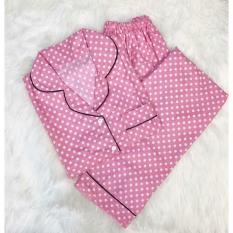 Media Fashion Shop - Baju Tidur Wanita Piyama Longpants,Motif Polka,Warna Pink, Baju Lengan Pendek Celana Panjang,Lembut,Dingin,Bagus,Laris,Murah,Bahan Katun Import,Ld 104 – 106 cm, All size,Best Seller