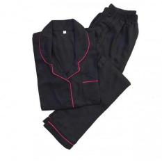 Media Fashion Shop - Baju Tidur Wanita Piyama Longpants,Motif Polos ,Warna Hitam, Baju Lengan Pendek Celana Panjang ,Lembut,Dingin,Bagus,Laris,Murah,Bahan Katun Import,Ld 104 – 106 cm, All size,Best Seller