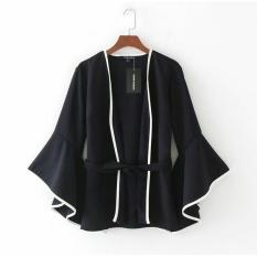 Media Fashion Shop - Baju Wanita Asia - Blouse Korea - Atasan Wanita - Baju Kimono List – Baju Formal/Santai Wanita Terbaru - Motif Polos - Keren,Bagus,Laris,Murah - Bahan Twiscone – Lengan panjang,Warna Hitam - Fit to L