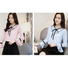 Media Fashion Shop - Blouse Korea - Atasan Wanita - Blouse Atasan Donita – Baju Formal/Santai Wanita Terbaru - Motif Polos List Hitam - Keren,Bagus,Laris,Murah - Bahan Twiscone – Lengan panjang ,Warna teresedia Biru muda dan pink - Fit to L
