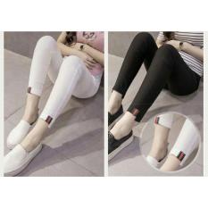 Media Fashion Shop – Celana Wanita Asia - Celana Korea – Pants Wanita - Celana Pants List –Celana Santai Wanita Terbaru - Motif Polos kombinasi list - Keren, Bagus, Laris, Murah – Bahan Katun –Celana Panjang ,Warna putih dan hitam - Fit to L