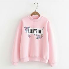 Media Fashion Shop - Sweater Wanita – Sweater Cewek- Sweater Lucu - Sweater Lucky Girl – Baju Sweater Wanita Terbaru - Motif Karakter LuckyGirl - Keren,Bagus,Laris,Murah - Bahan Babytery – Lengan panjang,Warna Pink - Fit to XL