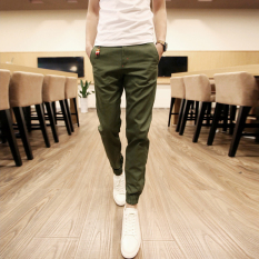 Pria Kasual Harem Pant Pria Slim Fit Penyusutan Kaki Celana Katun Sport Jogger Kaki Pant (Hijau Tentara) -Intl