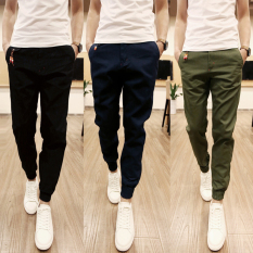 Pria Kasual Harem Pant Pria Slim Fit Penyusutan Kaki Celana Katun Sport Jogger Kaki Pant (Biru)-Intl