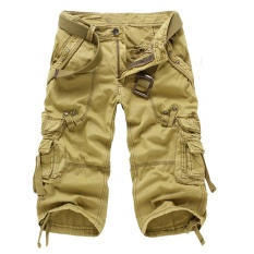 Pria Kapas Ukuran Besar Multi-pocket Perkakas Tembakan Pria Multi Saku Celana Kamuflase Celana Pendek Kargo Pria Pendek Celana (khaki) -Intl