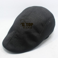 Pria Katun Memuncak Cap Flat Hat Negara Newsboy Cabbie Golf Topi (Hitam)
